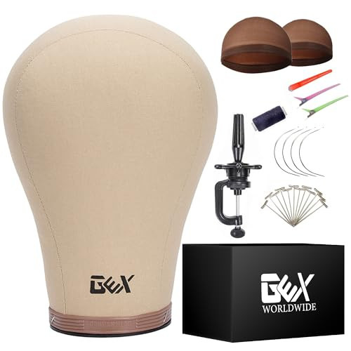 GEX 20"-24" Cork Canvas Block Head Mannequin Head Wig Display Styling Head With Mount Hole (Light Brown, 22") | Amazon (US)