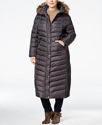 MICHAEL Michael Kors Plus Size Faux-Fur-Trim Maxi Puffer Coat | Macys (US)