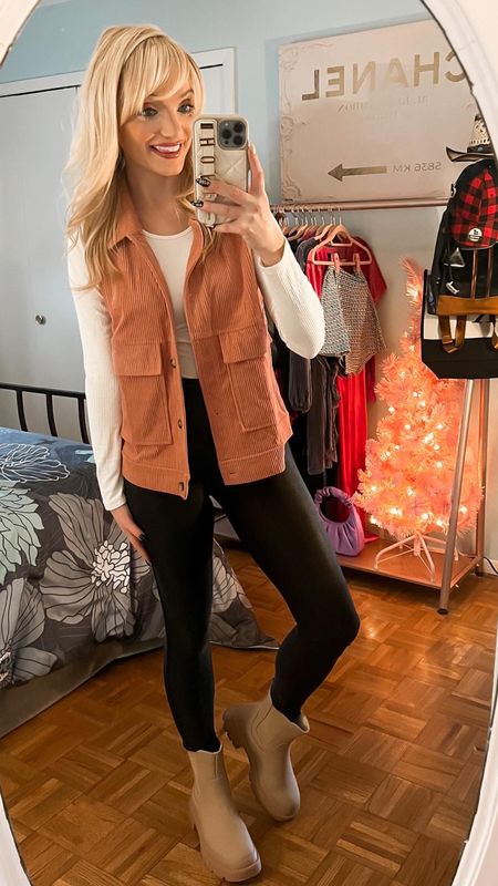 Pink corduroy sleeveless vest - bodysuit - leggings - Chelsea boots - casual outfit - winter outfit ideas - Amazon Fashion - Amazon Finds 

#LTKSeasonal #LTKshoecrush #LTKunder50