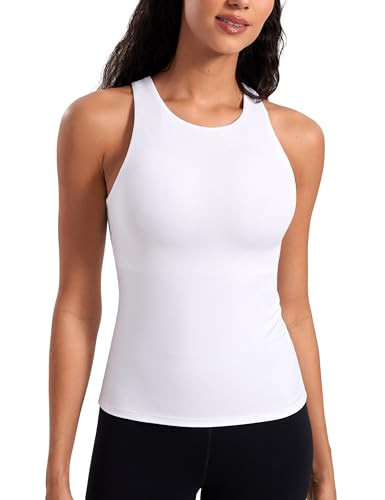 CRZ YOGA Butterluxe Workout Tank Tops for Women - Racerback Padded High Neck Yoga Athletic Shirt with Built in Bra White X-Large | Amazon (US)
