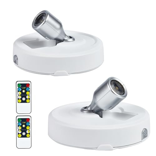 HOFUY 2-Pack LED Spotlight Battery Operated Picture Lights, Puck Lights with 2 Remote, Dimmable Stick Spot Lights with Timmer for Wall Display Painting Dartboard Artwork Accent Closet | Amazon (US)