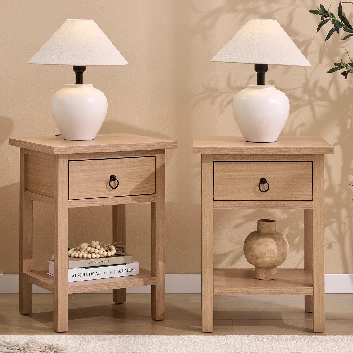 Farmhouse Nightstands Set Of 2, Modern End Tables With Open Shelf, Large Wooden Bedside Tables Fo... | Wayfair North America