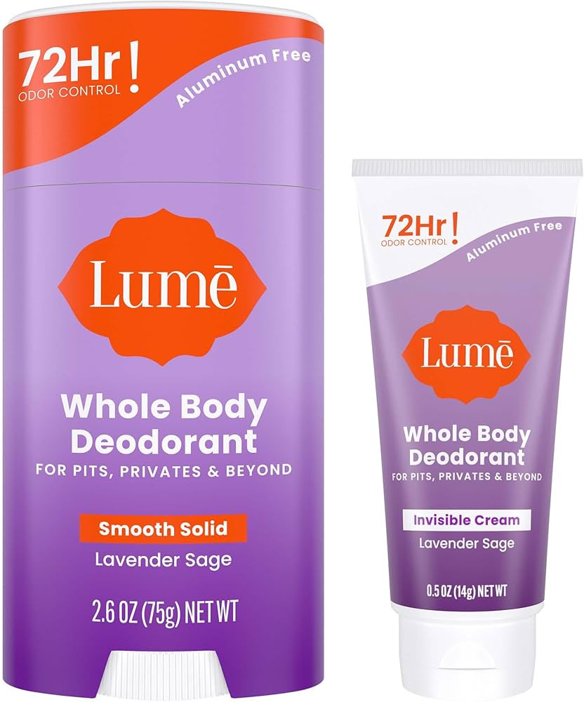 Lume Whole Body Deodorant - Invisible Cream Tube Mini and Solid Stick - 72 Hour Odor Control - Al... | Amazon (US)
