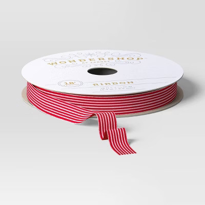 18' Christmas Fabric Ribbon Velvet Red/White Stripes - Wondershop™ | Target