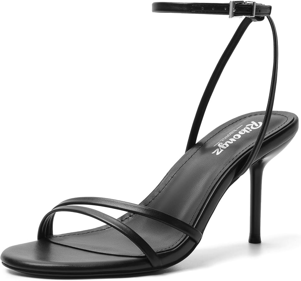 RIBONGZ High Heels for Women Kitten Heeled Sandals with Ankle Strap Round Open Toe Strappy Stilet... | Amazon (US)