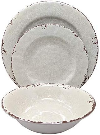 Gianna's Home 12 Piece Rustic Farmhouse Melamine Dinnerware Set, Service for 4 (New Ivory) | Amazon (US)