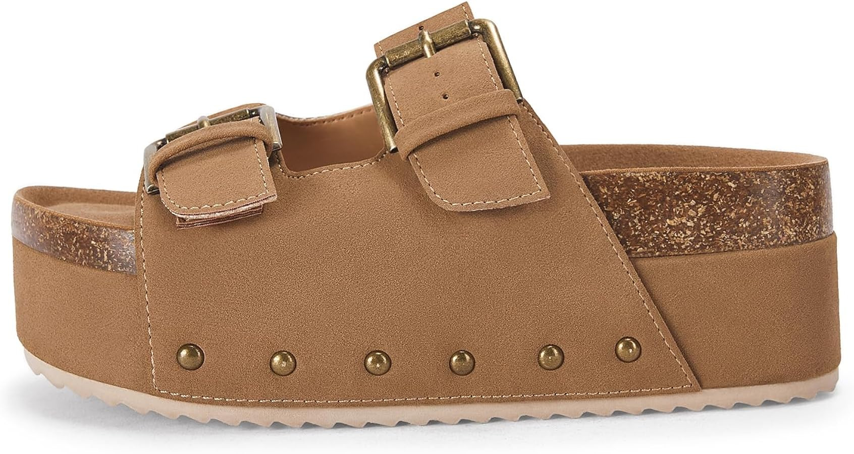 Coutgo Women's Cork Platform Sandals Slip on Mules and Clogs Double Buckle Straps Summer Shoes | Amazon (US)