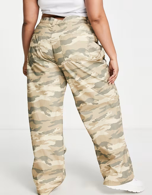 ASOS DESIGN Curve slouchy cargo pants in brown camo | ASOS (Global)