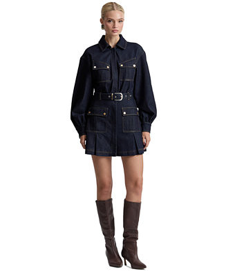 Women's Stretch Denim Belted Cargo Mini Dress | Macy's