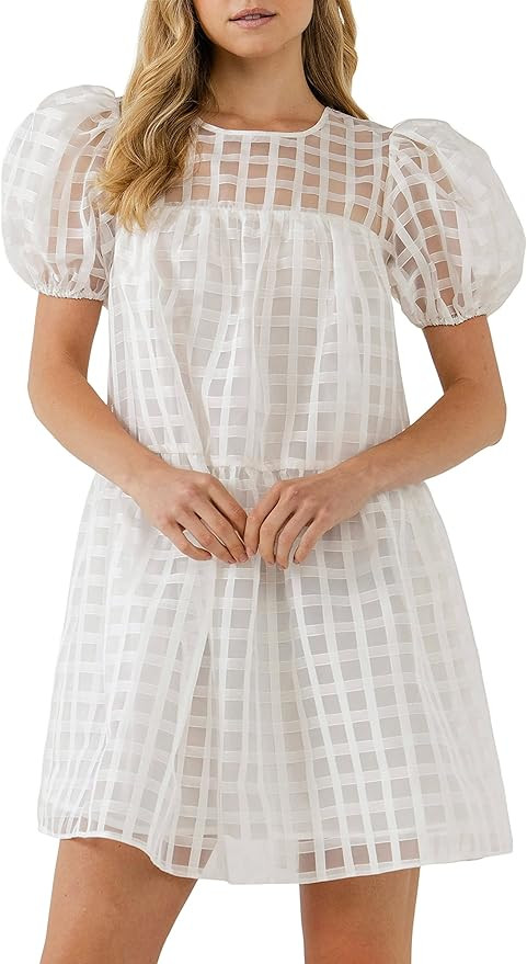 English Factory Women's Gridded Puff Sleeve Dress | Amazon (US)