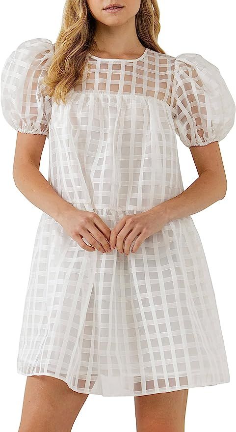English Factory Women's Gridded Puff Sleeve Dress | Amazon (US)