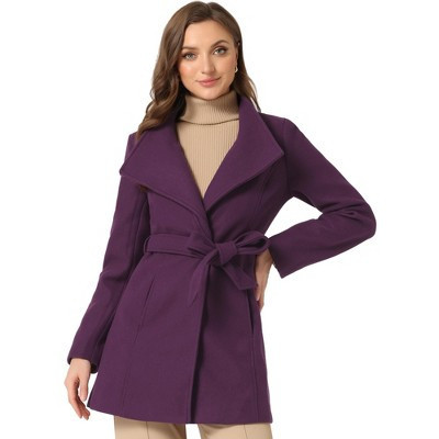 INSPIRE CHIC Women's Classic Stand Collar Long Sleeve Winter Belted Long Coat X-Small Purple | Target