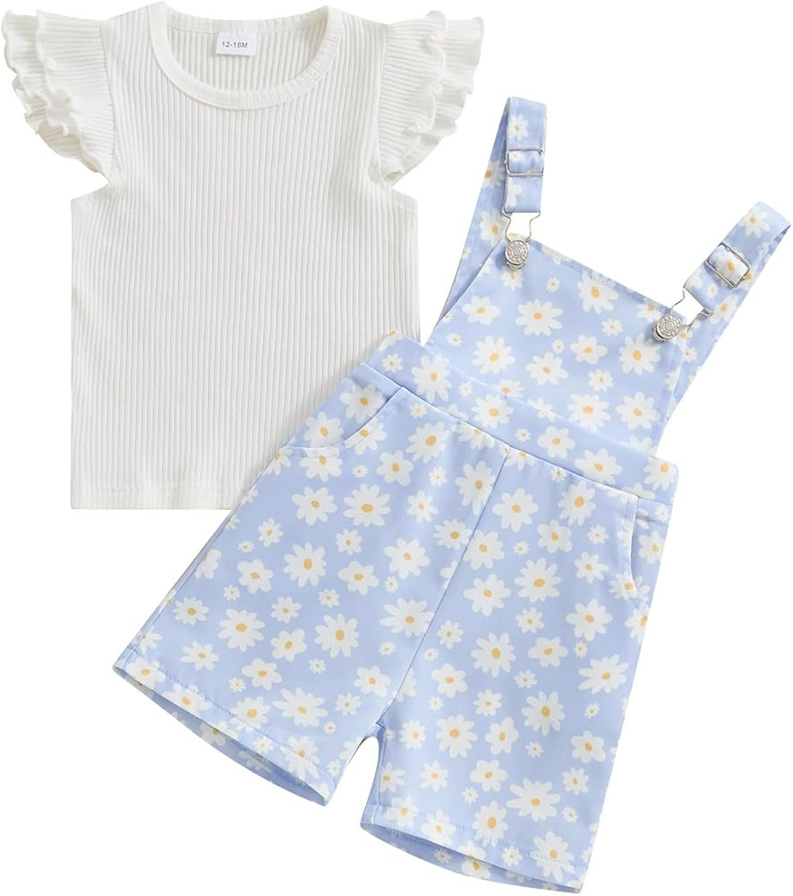 Kids Baby Girl Summer Clothes T-Shirt Tops Suspender Overalls Shorts Toddler Infant Outfit | Amazon (US)