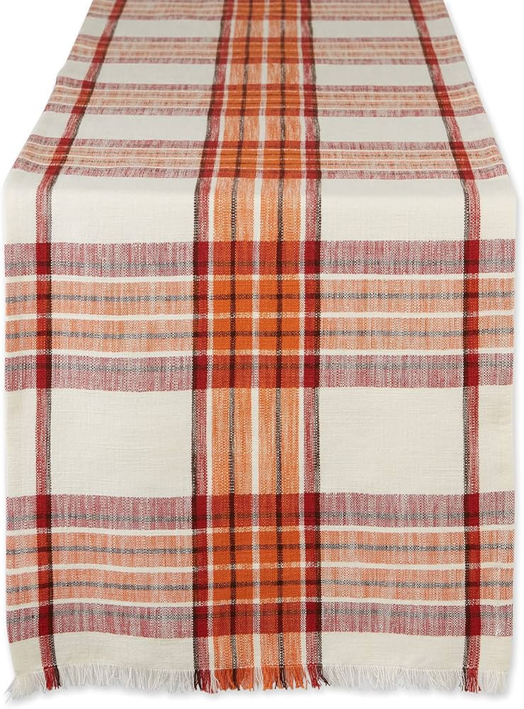 DII Thanksgiving & Fall Table Decoration Autumn Farmhouse Plaid, Table Runner, 14x108, Pumpkin Sp... | Amazon (US)