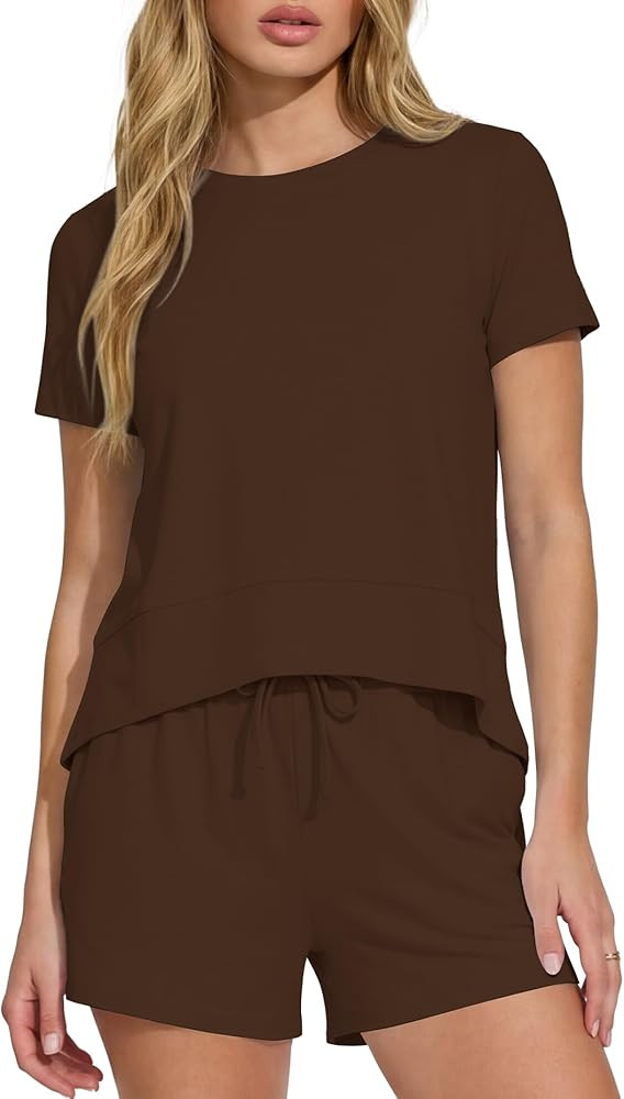 Darong 2 Piece Sets for Women Summer Lounge Wear Casual Short Sleeve Tshirts Shorts Matching Airp... | Amazon (US)