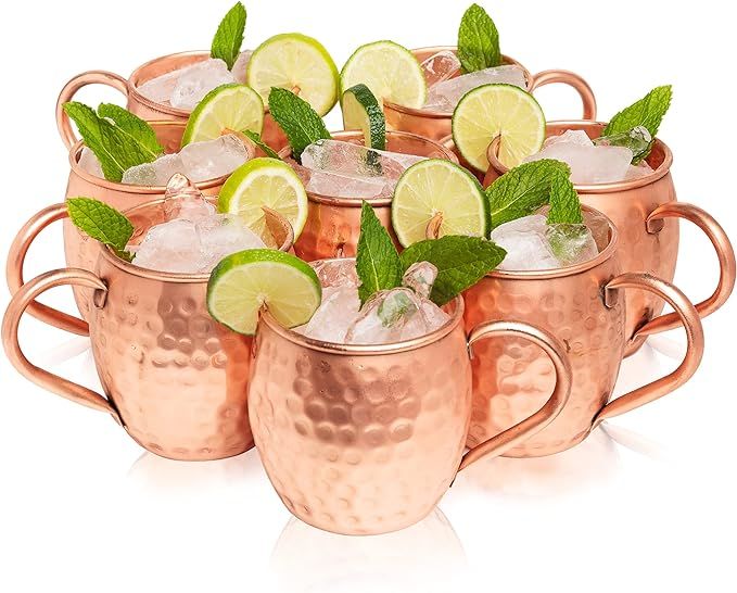 Kitchen Science Moscow Mule Copper Mugs Set of 8 (16oz) | Food Grade 100% Pure Copper Cups | Hand... | Amazon (US)