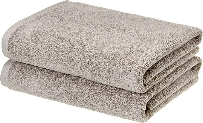 Amazon Basics 100% Cotton Quick-Dry Bath Towels - 2-Pack, Platinum | Amazon (US)