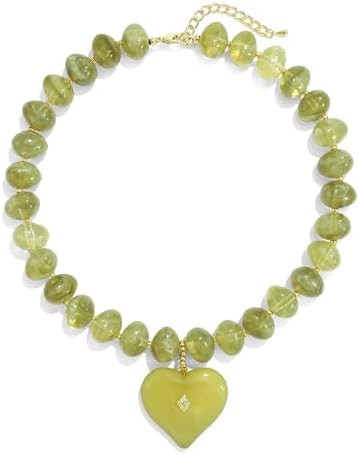 Elegance 11 designs Chunky Heart Necklace for Women, Colorful Acrylic Beaded Statement Puff Heart... | Amazon (US)
