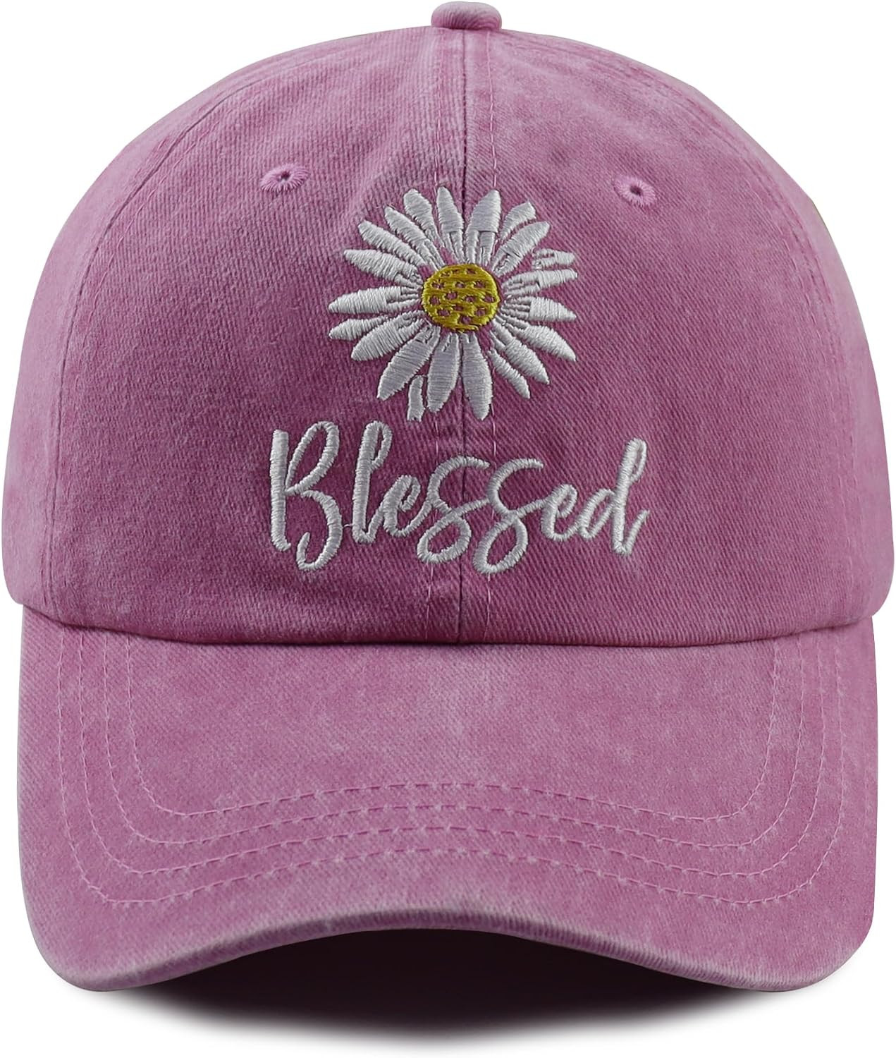 Embroidered Daisy Blessed Hat for Women Men, Adjustable Vintage Washed Cotton Christian Baseball Cap | Amazon (US)