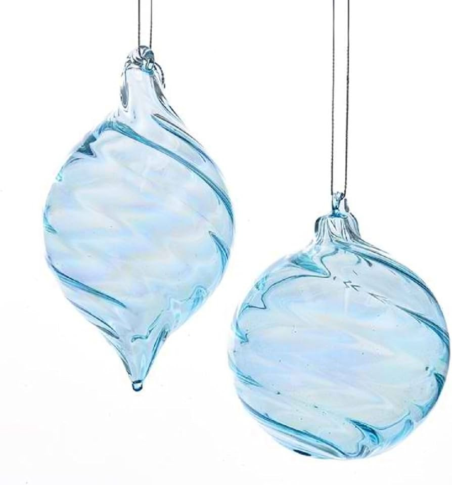 Kurt Adler Glass ICE Blue Swirl Ball/Finial Ornament 2A | Amazon (US)