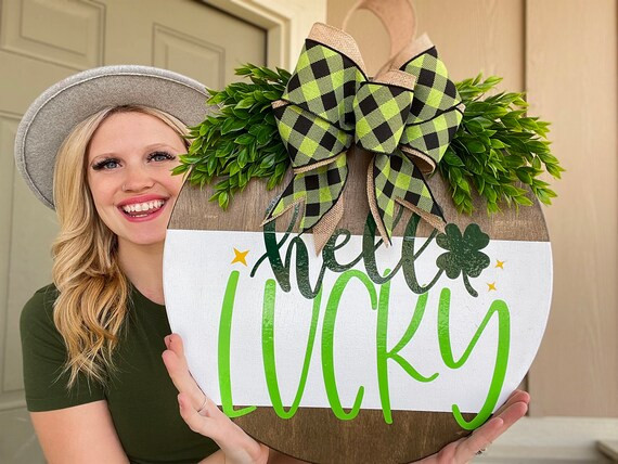 St. Patty's Day Front Door Decor | Hello Lucky | Saint Patty's Day Wreath | Four Leaf Clover | Do... | Etsy (US)