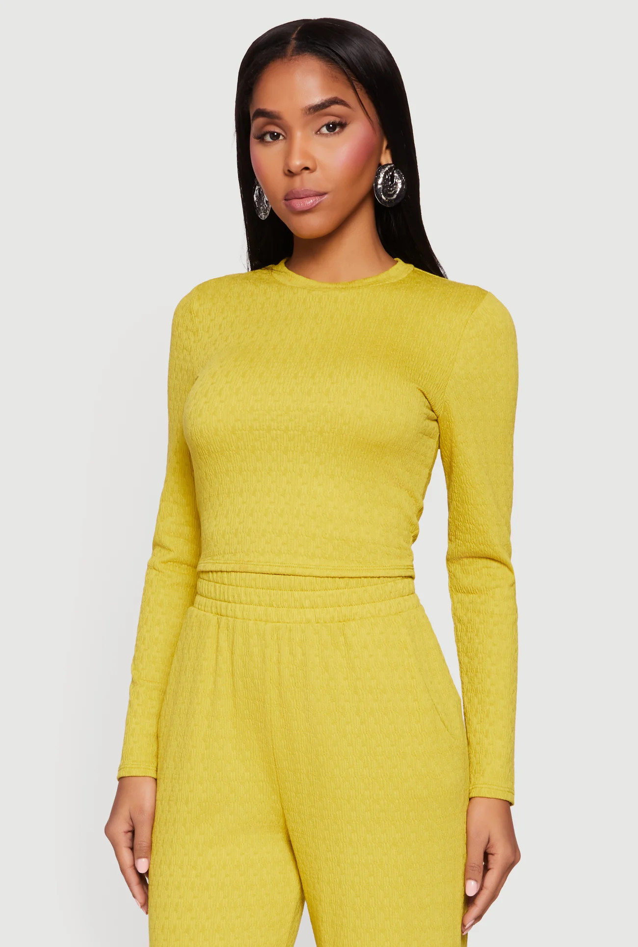 Textured Knit Long Sleeve Crew Neck Top | Rainbow Shops