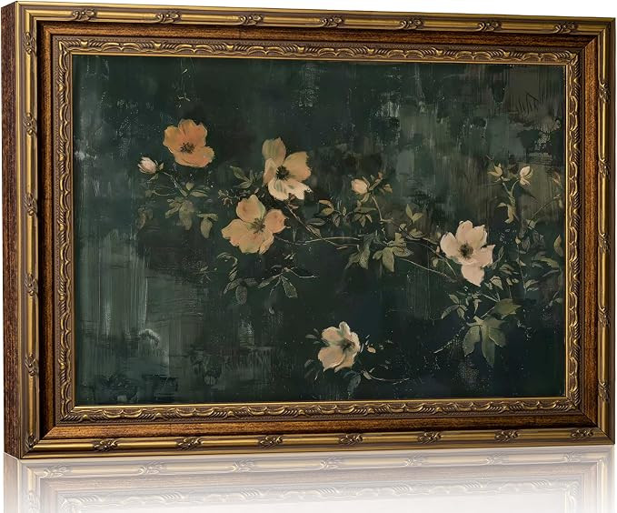 Vexlynora Vintage Gold Framed Wall art Dark Green Floral Canvas Wall Decor Moody Cottagecore Came... | Amazon (US)