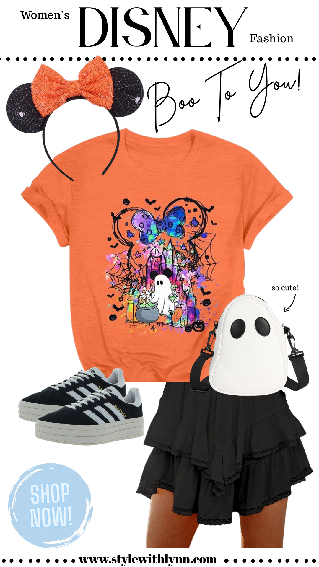 Get ready for spooky season in style with this adorable Disney Halloween look! Featuring the cutest Halloween tee, spooky Minnie Mouse spiderweb ears, and the trendiest ghost crossbody bag that’s perfect for trick-or-treating around the parks.  Comfy Adidas sneakers make it the perfect outfit for all-day park adventures or festive fall outings.

✨ Cute, comfy, and 100% Disney magic - everything you need for Mickey’s Not-So-Scary Halloween Party or cozy fall days!

🛍️ Shop this full Halloween outfit now on my LTK!

#disneyhalloweenoutfit #spookyseasonstyle #disneyfallfashion #ghostbag #disneyhalloweentee #minniemouseears #disneyoutfitideas #ltkdisney #mnsshp #halloweenoutfitideas 

 

#LTKSeasonal #LTKStyleTip #LTKTravel