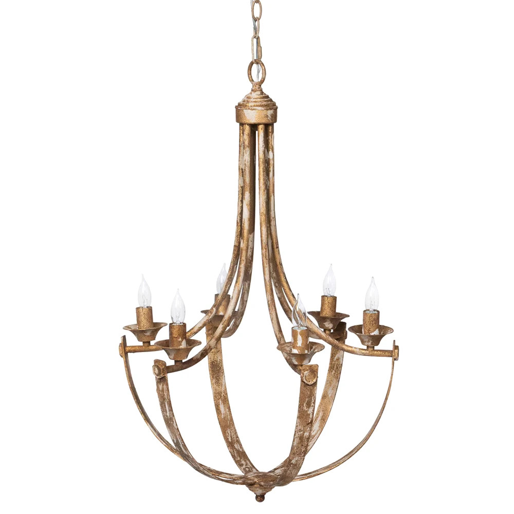 Elyndra French Country Distressed Antique Gold Iron Chandelier | Kathy Kuo Home