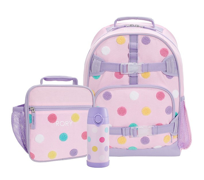 Mackenzie Pink Chenille Polka Dots Backpack & Lunch Bundle, Set of 3 | Pottery Barn Kids