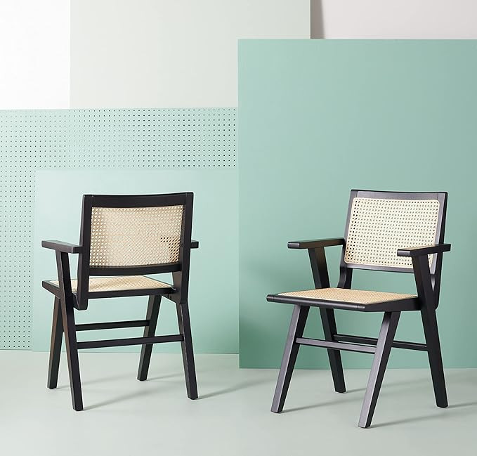 Safavieh Couture Home Collection Hattie Black/Natural French Cane Living Room Dining Arm Chair (S... | Amazon (US)