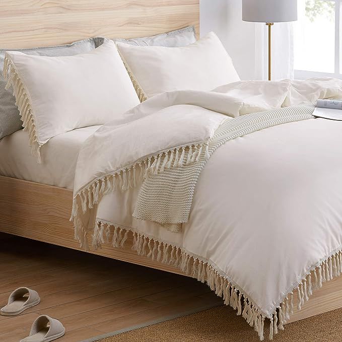 Bohemian Boho Chic Ivory Macrame Tassel 3 pc. Full/Queen Size Bed Bedding Duvet Comforter Cover a... | Amazon (US)