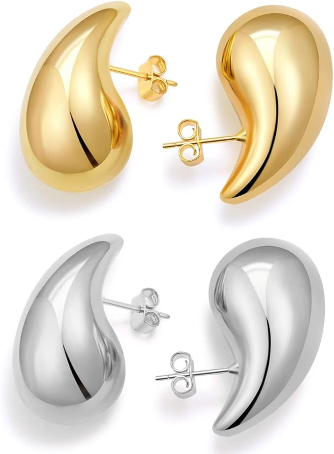 JALZEMPL Chunky Gold Hoop Earrings For Women Tear Drop Earrings Statement Trendy Big Thick Lightw... | Amazon (US)