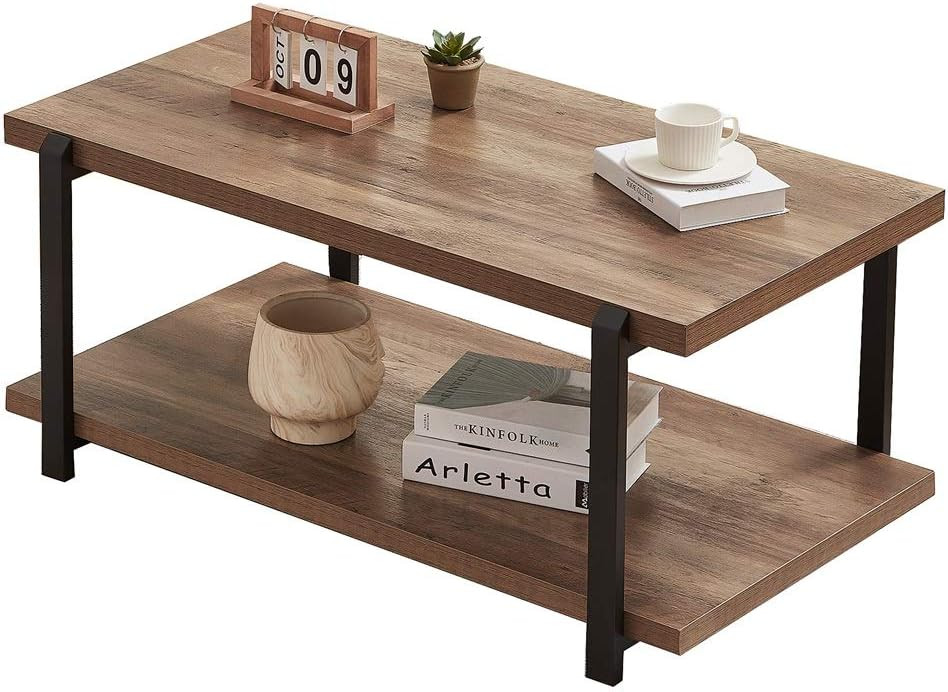 FOLUBAN Industrial Coffee Table with Shelf, Wood and Metal Rustic Cocktail Table for Living Room,... | Amazon (US)