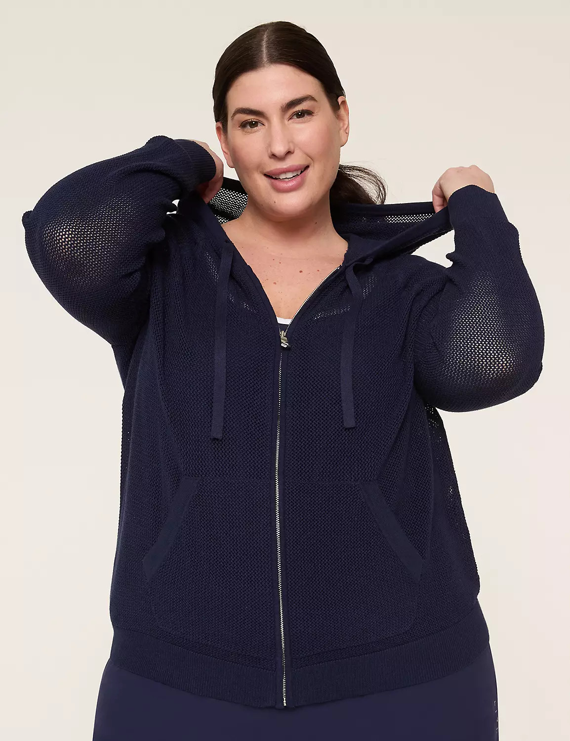 LIVI Zip-Front Open-Stitch Sweater Hoodie | Lane Bryant (US)