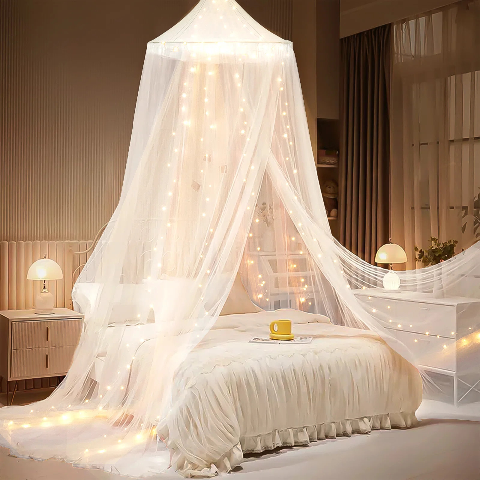 KingSo Bed Canopy with Lights, Bed Canopy with Luminous Stars, Canopy Bed Curtains for Twin to Ki... | Wayfair North America