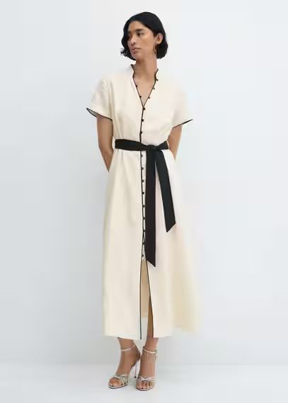 Buttoned linen-blend dress -  Women | Mango USA | MANGO (US)