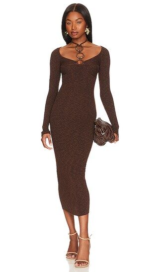x REVOLVE Bayan O Ring Halter Midi Dress in Dark Brown | Revolve Clothing (Global)