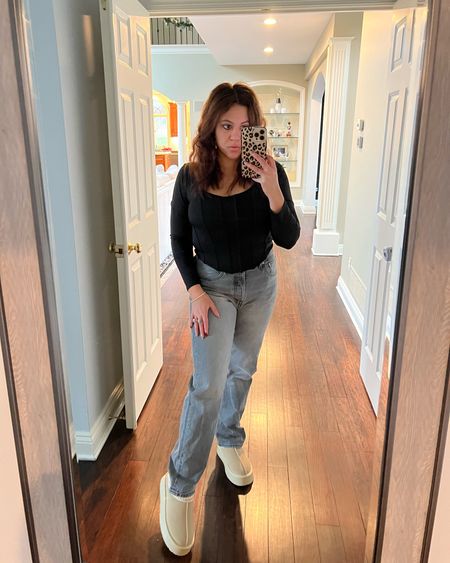 Ootd. Express body contour top. Levi’s jeans. Causal ootd. Casual ootd. Platform slippers. Platform shoes. Winter outfit. Winter style. Amazon fashion. 

#LTKMostLoved #LTKSeasonal #LTKstyletip