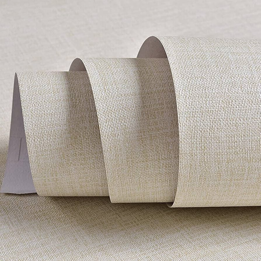 TANONE Cream Linen Wallpaper PVC Self-Adhesive Peel and Stick DIY Wallpaper Faux Imitation Cloth ... | Amazon (US)