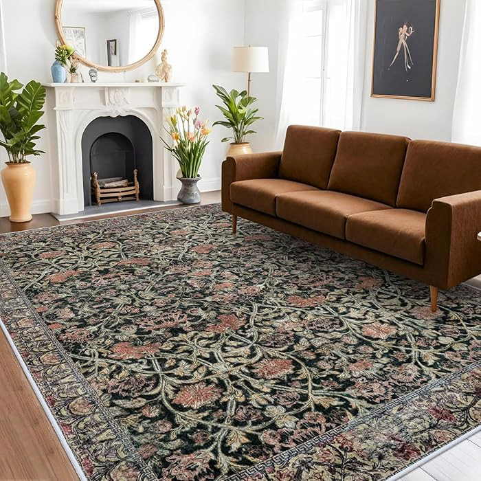 8x10 Rug for Living Room - Washable Area Rugs Vintage Floral Area Rug Large Low Pile Carpets for ... | Amazon (US)