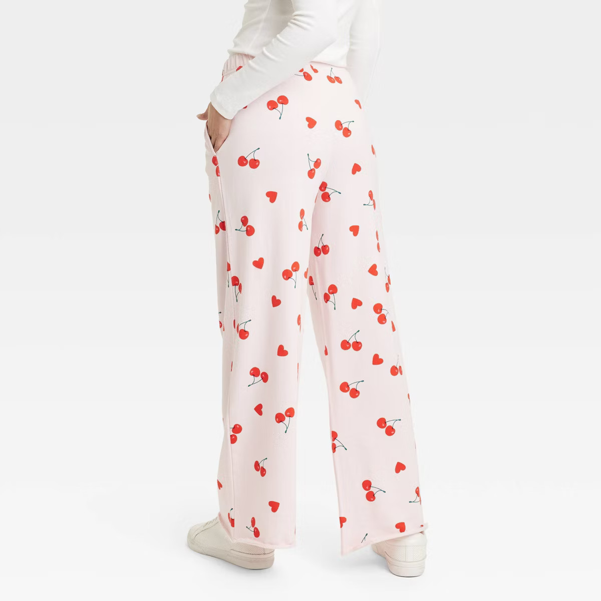 Women's Cherry Hearts Pattern Graphic Pants - Pink | Target
