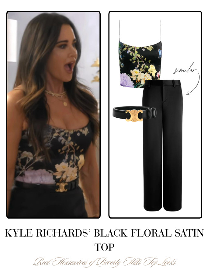 Kyle Richards' Black Floral Satin Top  

 