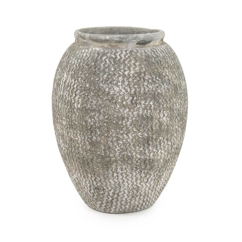 Zentique Cement Wavy Grey Large Decorative Vase, Distressed Grey | The Home Depot