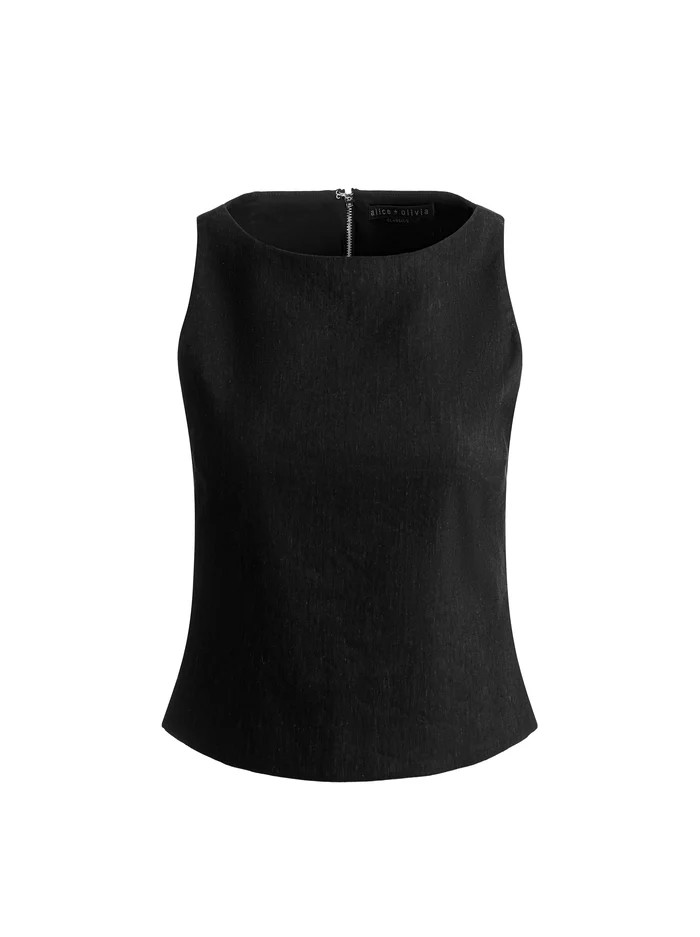 YVETTE LINEN BOAT NECK TANK | Alice + Olivia