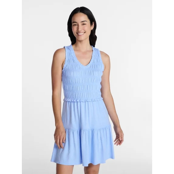 Time and Tru Women's Smocked Sleeveless Mini Dress with Ruffle Trim, Sizes XS-XXXL | Walmart (US)