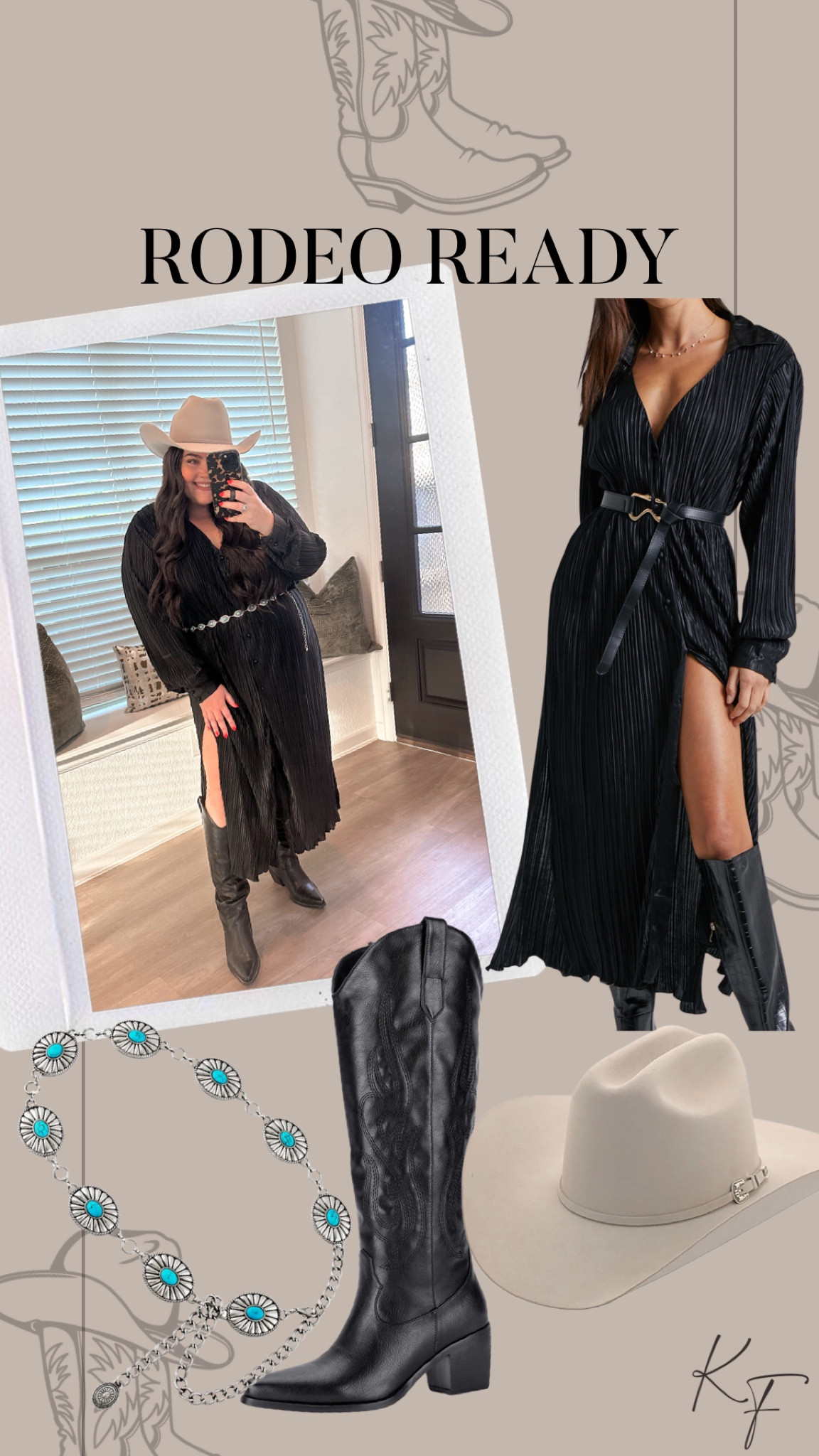 Rodeo outfit ideas. Houston rodeo. Western outfit. Cowboy boots. Western boots. Western booties. Country concert outfit. Country concert outfit ideas. Wide calf boots. Amazon cowboy boots. Western belt. Turquoise belt. Western midi dress. Plisse dress 

#LTKstyletip #LTKfindsunder100 #LTKSeasonal