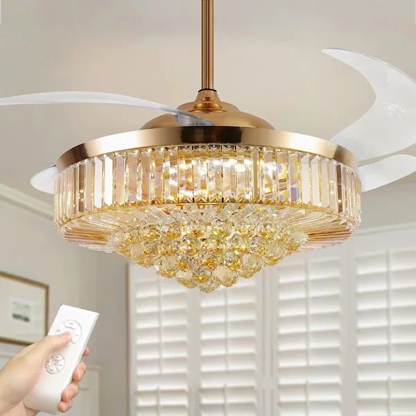 Luxury LED Crystal Ceiling Fan With Remote Control And Light Kit Included | Wayfair North America