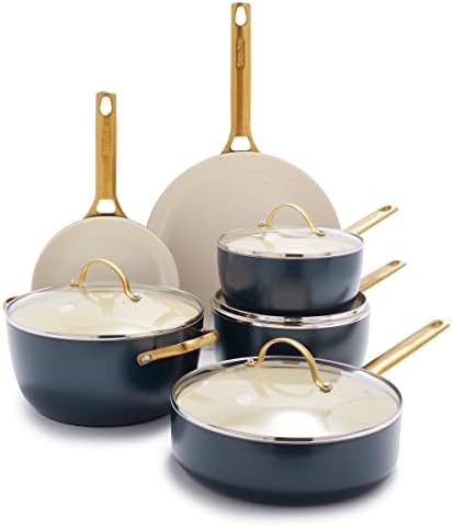 GreenPan Reserve Hard Anodized Healthy Ceramic Nonstick 10 Piece Cookware Pots and Pans Set, Gold... | Amazon (US)