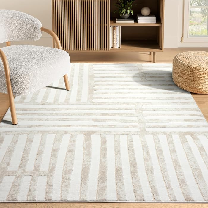 Abani Beige Area Rug - 8' x 10' - Living Room & Bedroom - Abstract Stripe Design - Indoor Use - E... | Amazon (US)